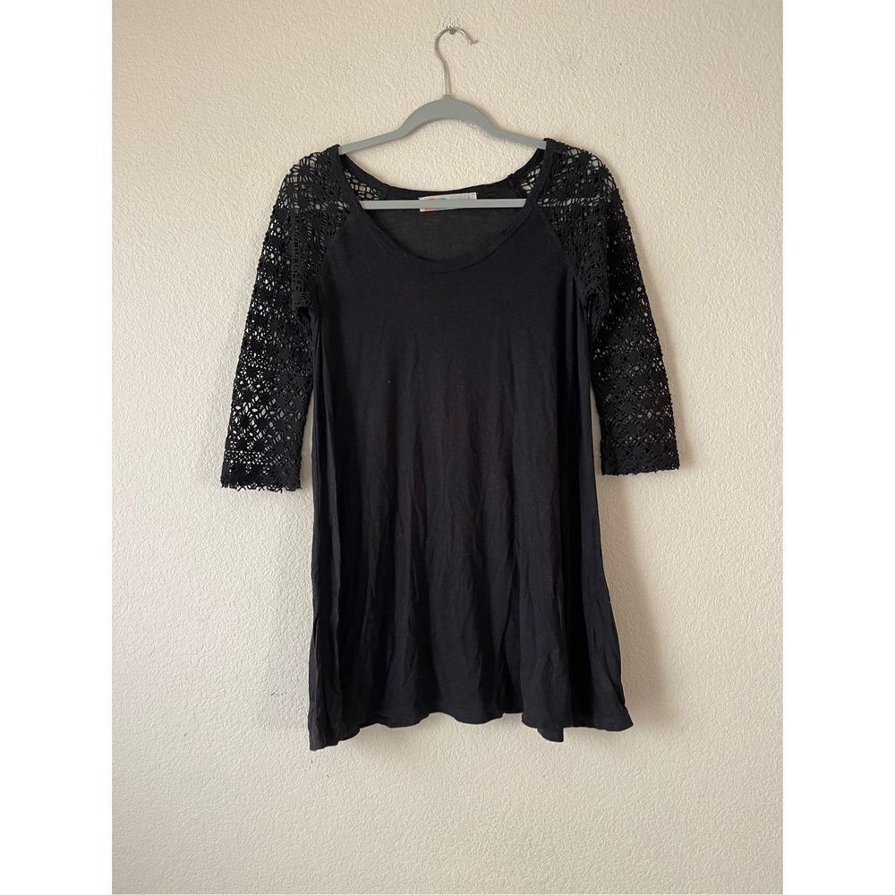 Free people beach black crochet linen blend tunic size xs
